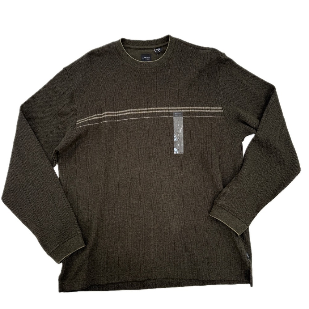 Arrow Marled Rib Knit Chest Stripe Cotton Sweater Green/Gray Mens Size Large NWT